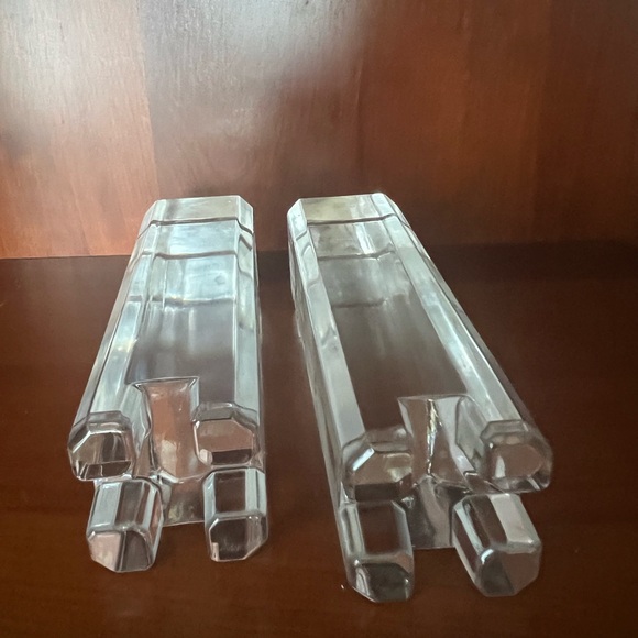 Two Lenox Germany Avalon Crystal Candlestick Holders Tower Paperweights 5.5 Rare - Picture 4 of 5